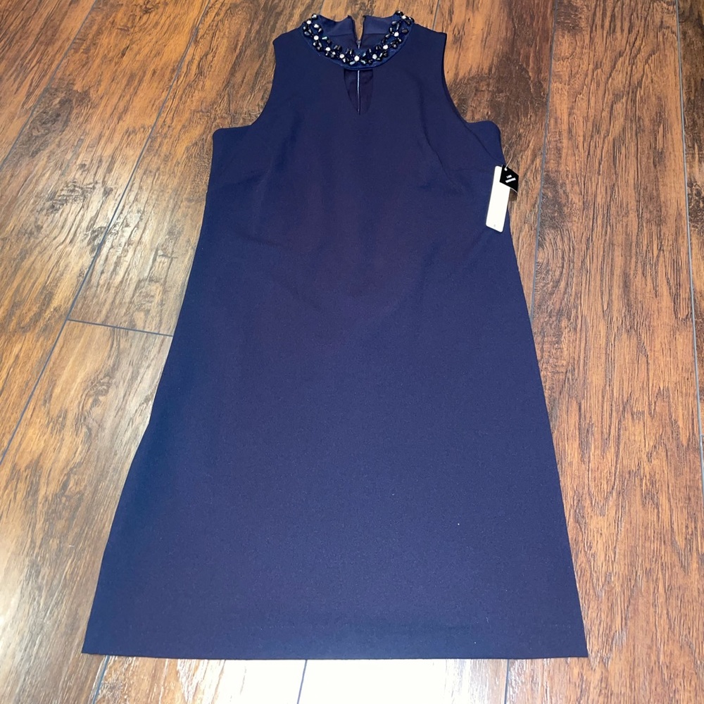 sandra darren embellished high neck shift dress